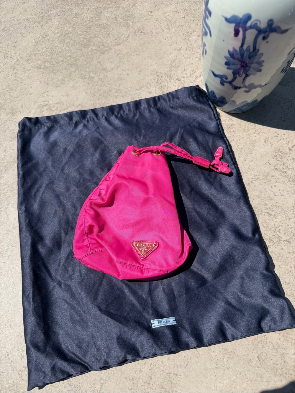 Prada Hot Pink Nylon Drawstring Mini Pouch